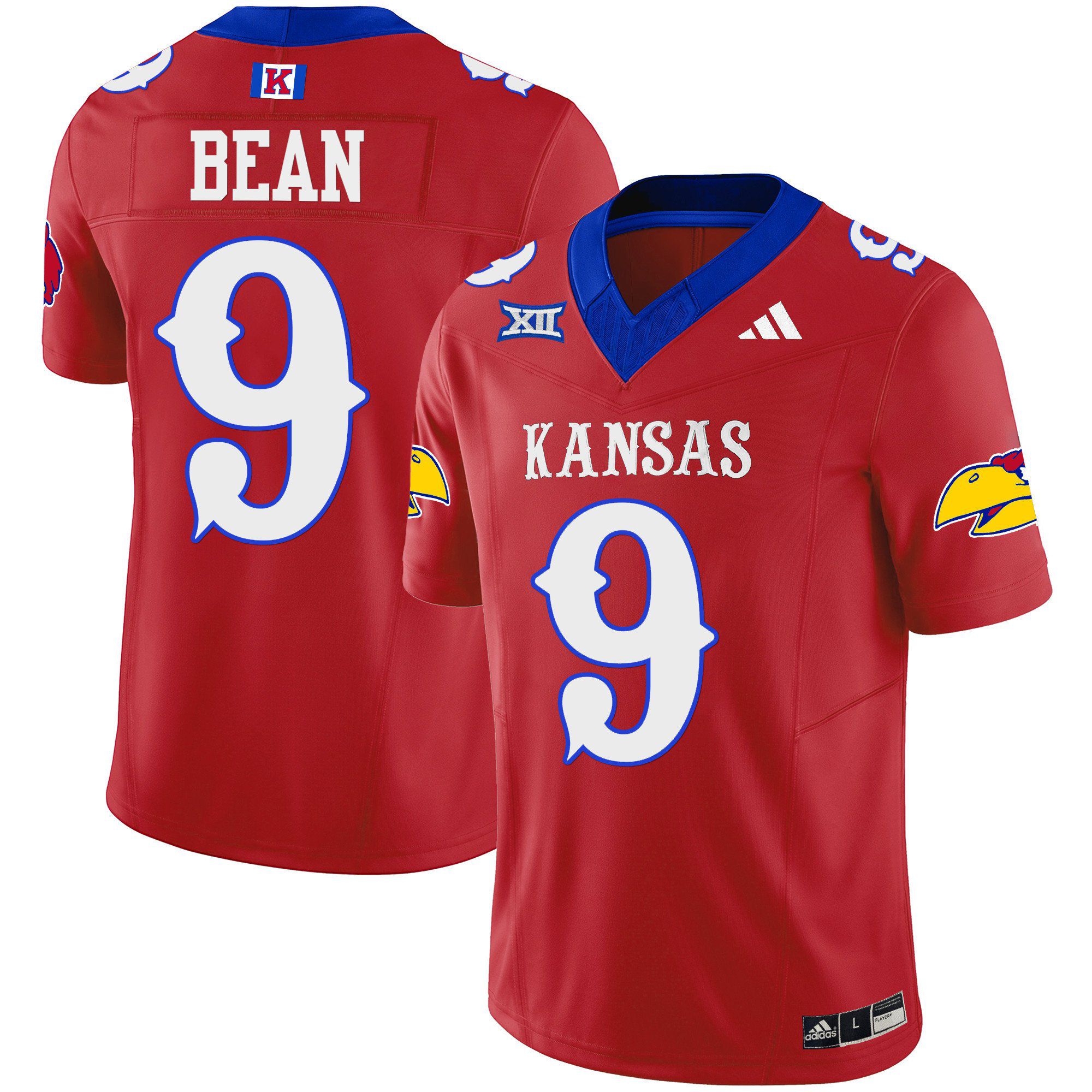 Men Kansas Jayhawks #9 Bean Red 2024 Blackhawk Vapor Limited NCAA Jersey